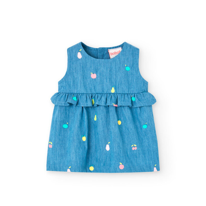 Vestido denim estampado de bebé niña