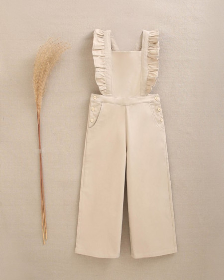 Peto De Niña Largo En Beige Con Volantes