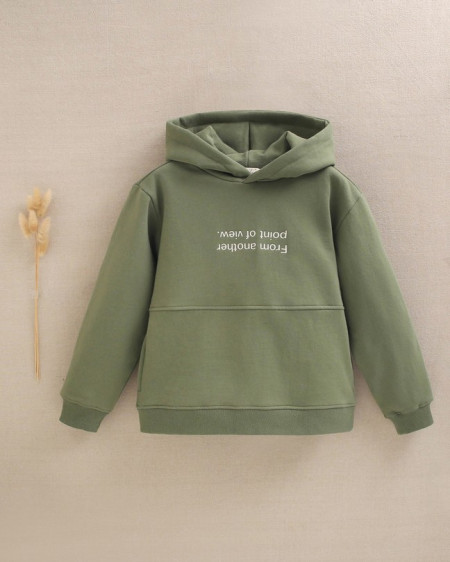 Sudadera De Niño Verde Con Capucha Y Frase En Blanco