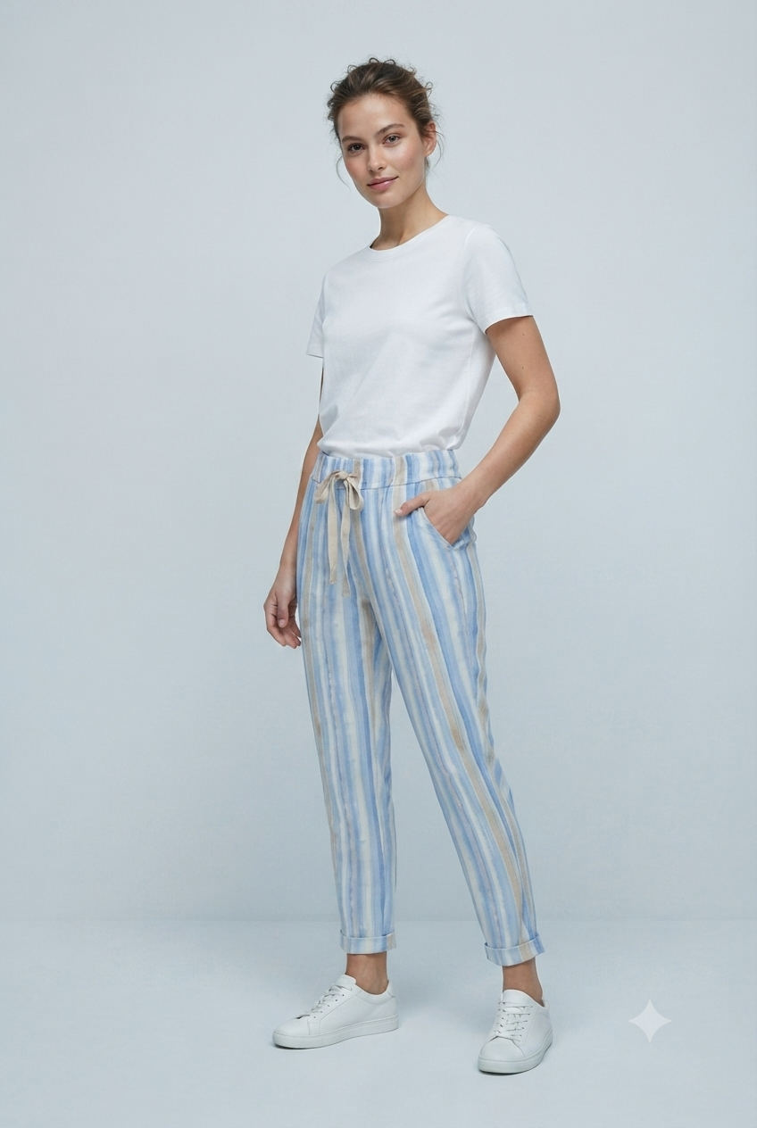 Pantalón rayas azul mujer