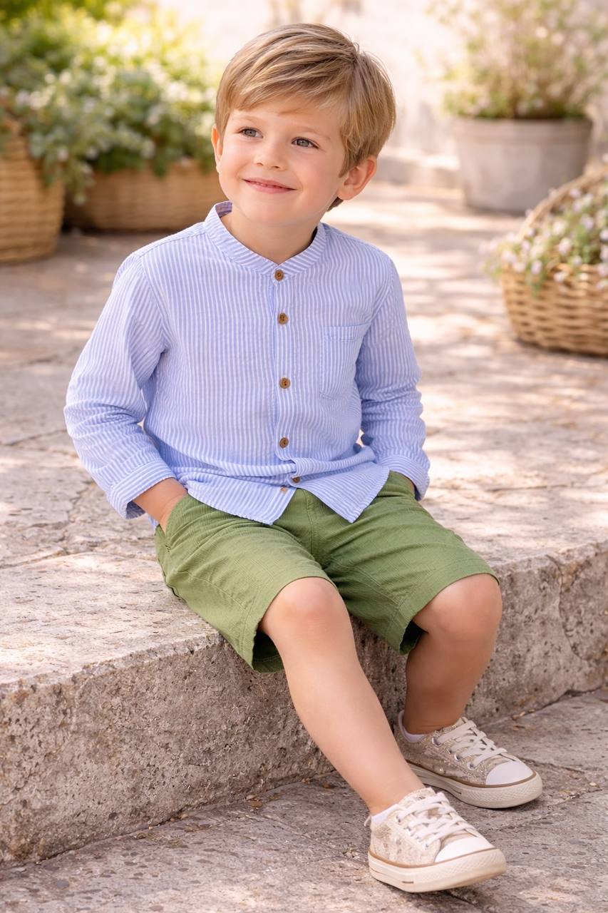 Conjunto niño camisa rayas y bermudas Pisa