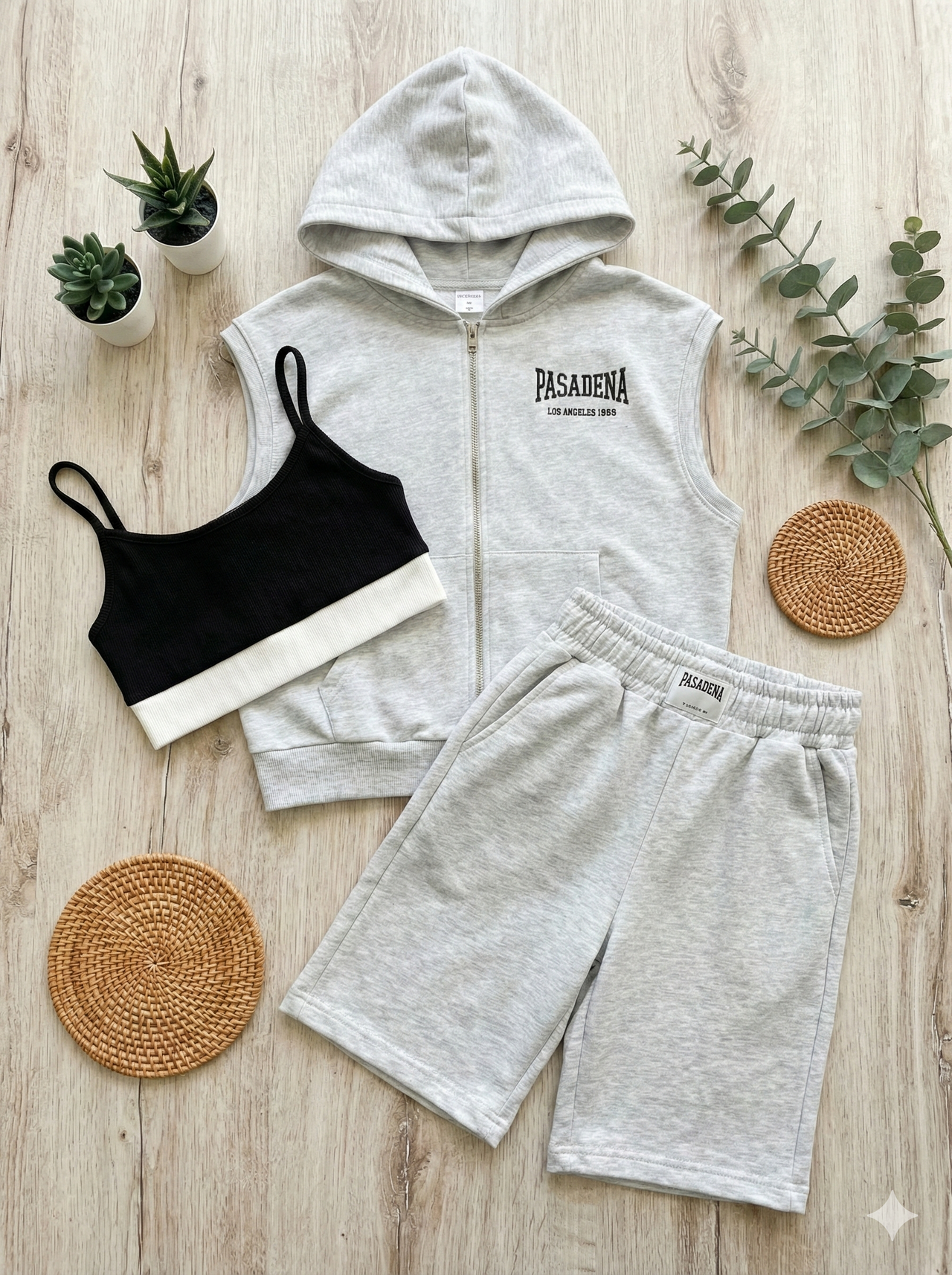 Conjunto Bermuda - Top - Chaleco/Sudadera