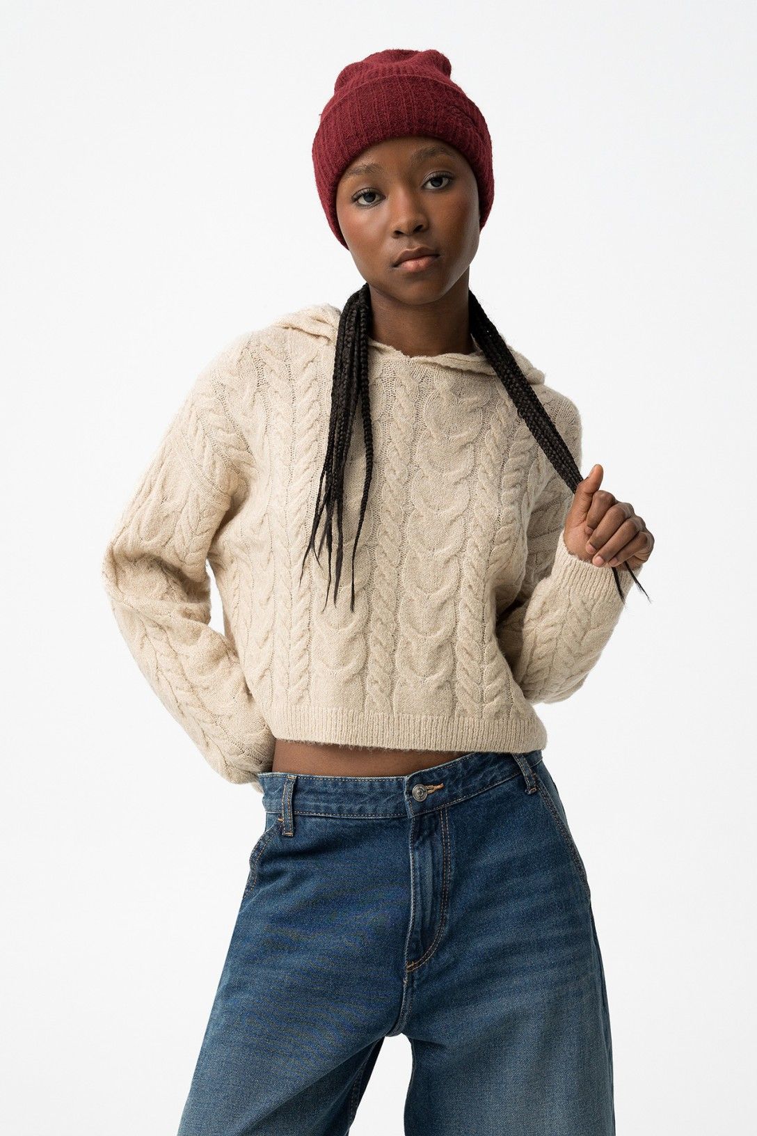 Jersey punto trenzado con capucha