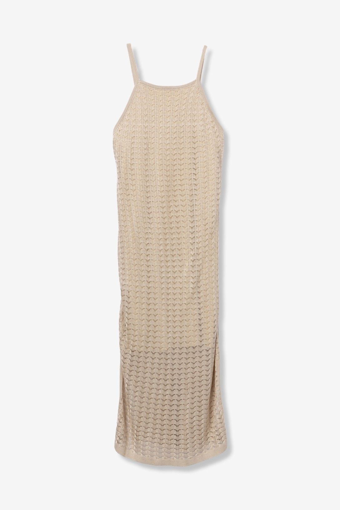 Vestido midi de punto calado con tirantes