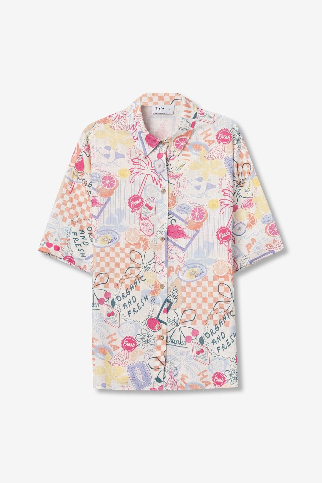 Camisa  estampado multicolor estilo tropical.