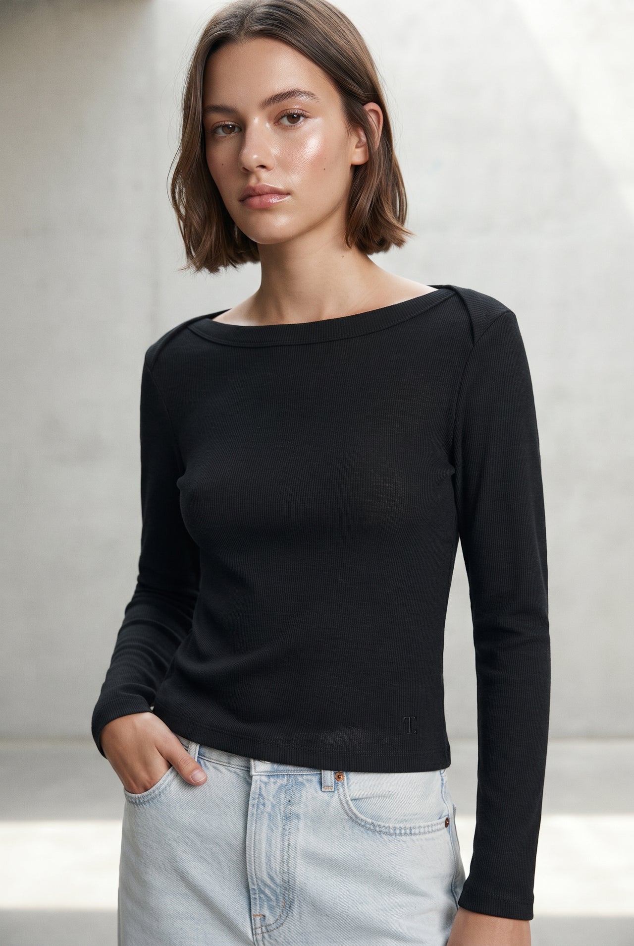 Camiseta manga larga canalé, chica.