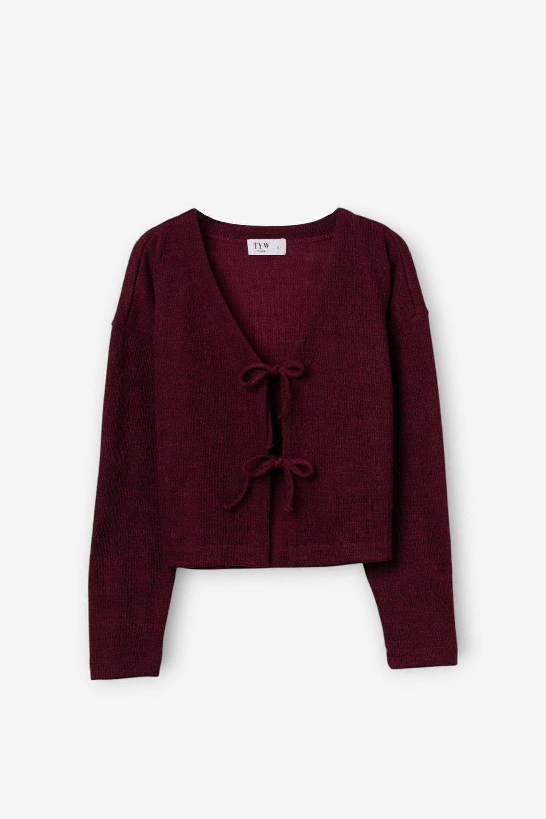 Chaqueta punto doble lazada frontal burdeos