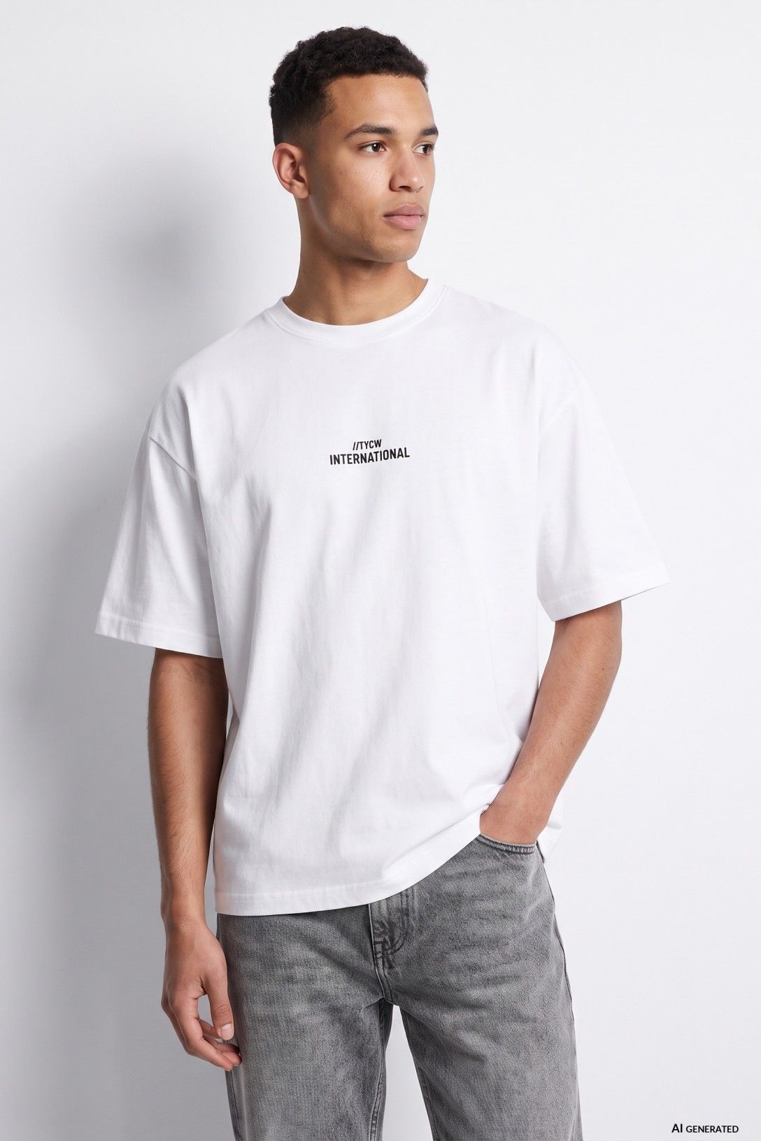 Camiseta Manga Corta cuello redondo oversize blanca,chico.