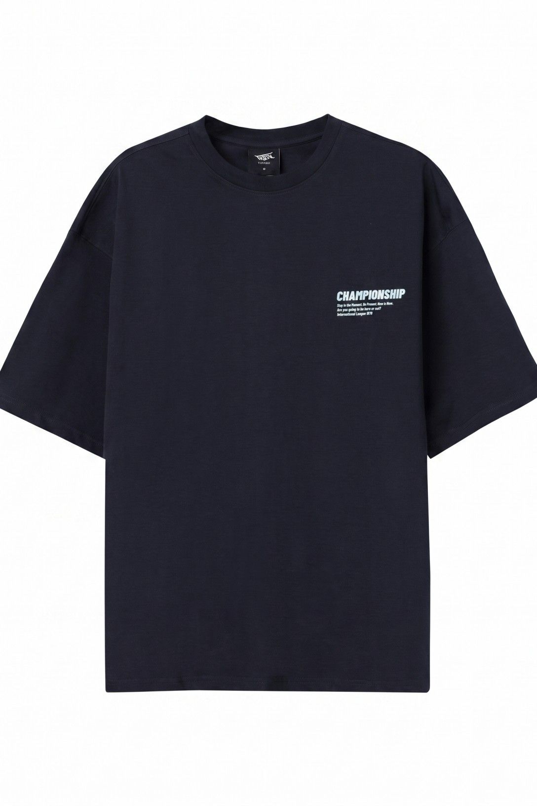 Camiseta manga corta oversize cuello redondo, azul. Chico.