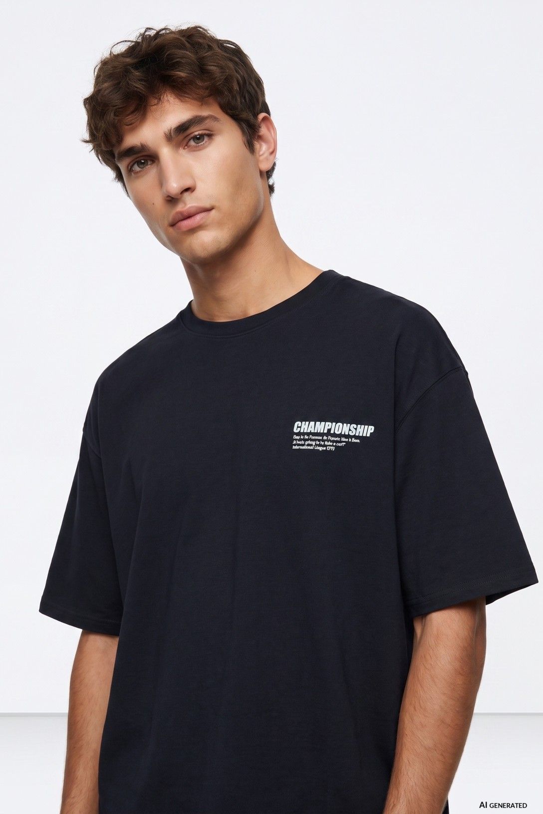 Camiseta manga corta oversize cuello redondo, azul. Chico.