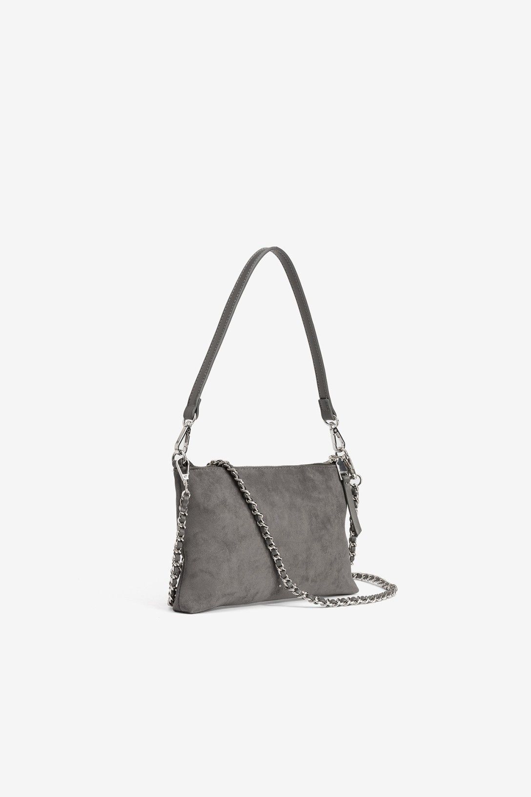 Bolso doble asa efecto ante con estrellas gris.
