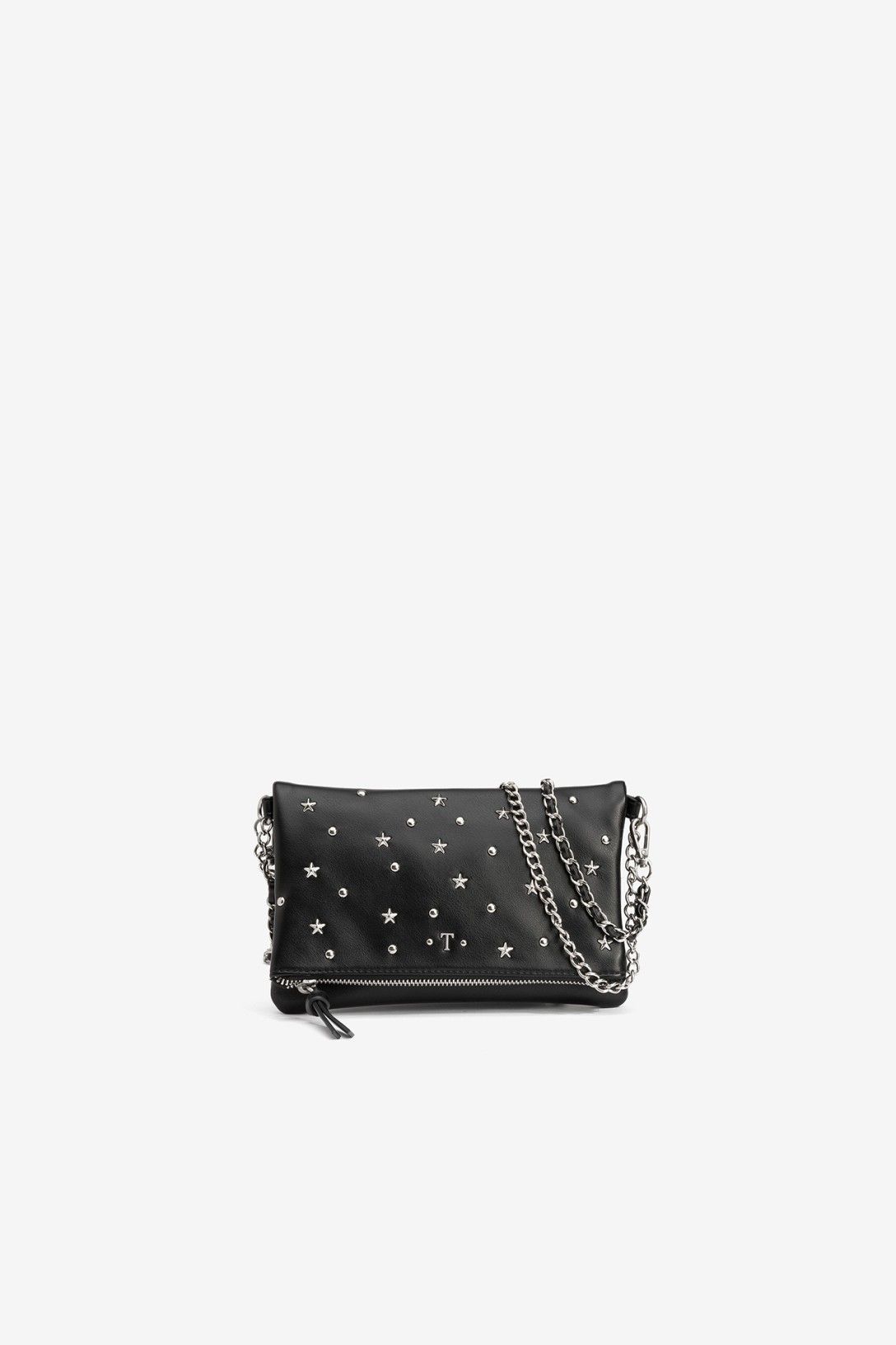 Bolso sobre con apliques de estrellas, negro