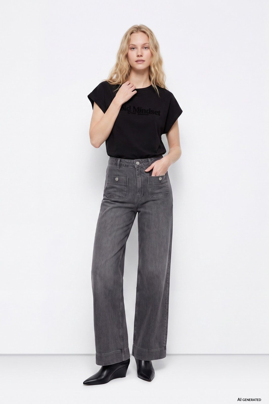 Pantalon wide leg tiro alto gris