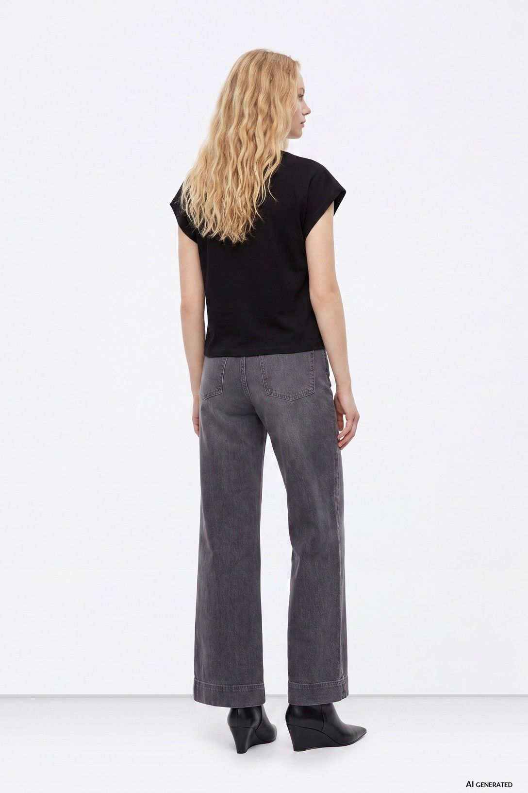 Pantalon wide leg tiro alto gris