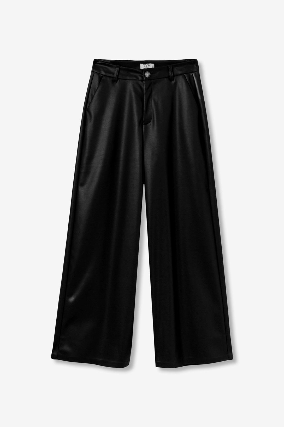 Pantalón ancho efecto piel negro.
