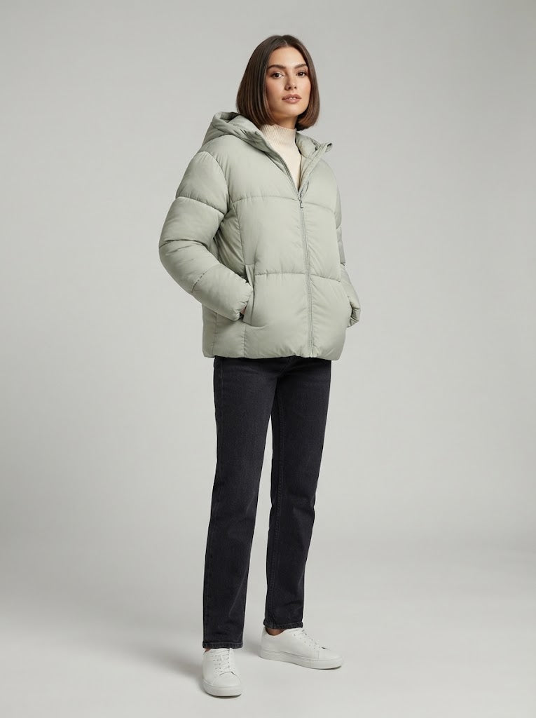 Chaqueta abrigo capucha acolchado verde agua