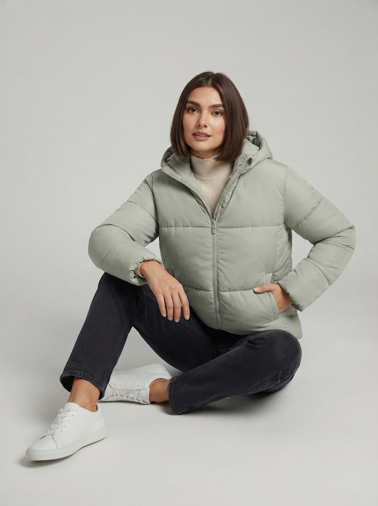 Chaqueta abrigo capucha acolchado verde agua