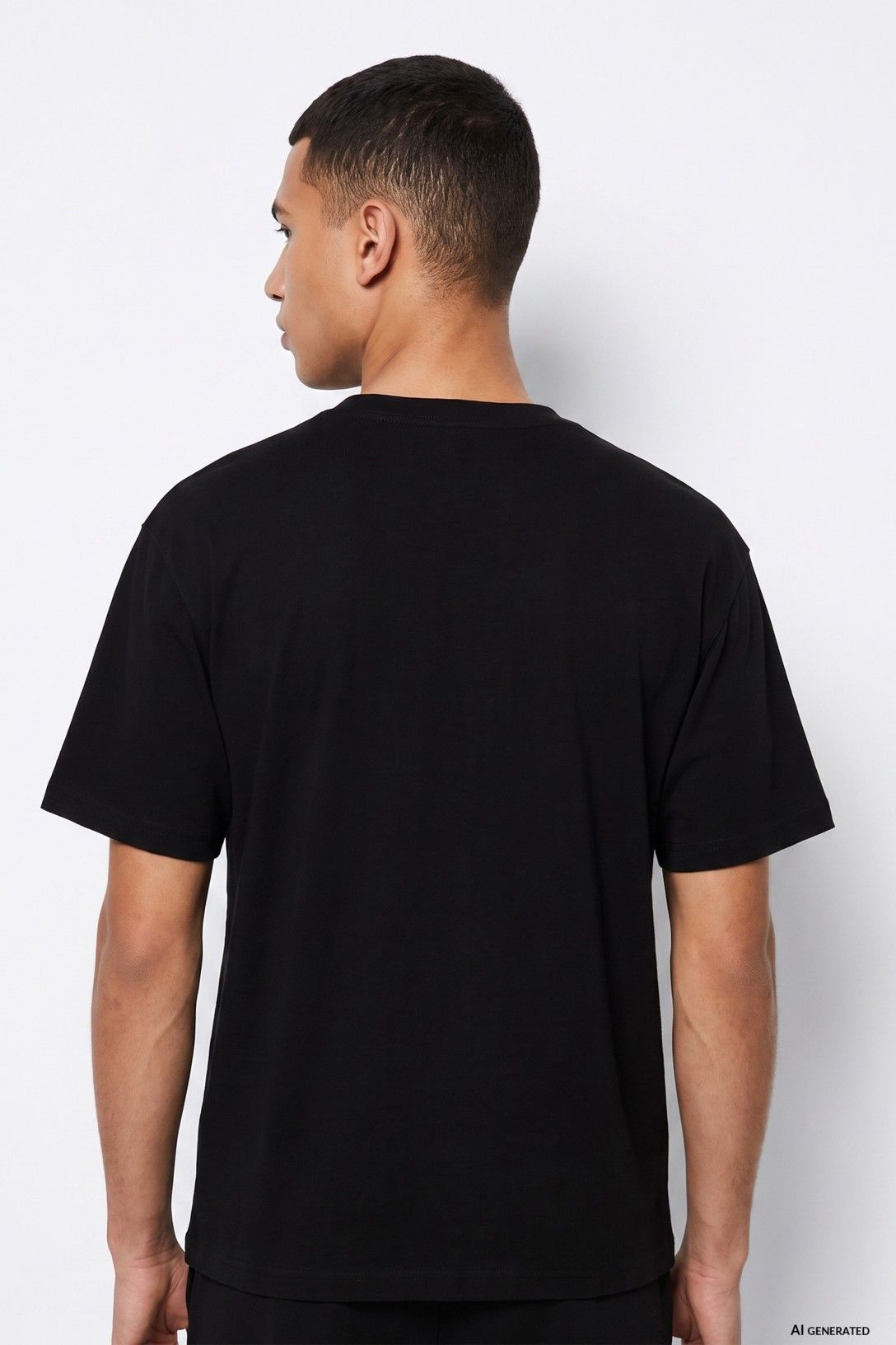 Camiseta básica manga corta, cuello redondo negra, chico.
