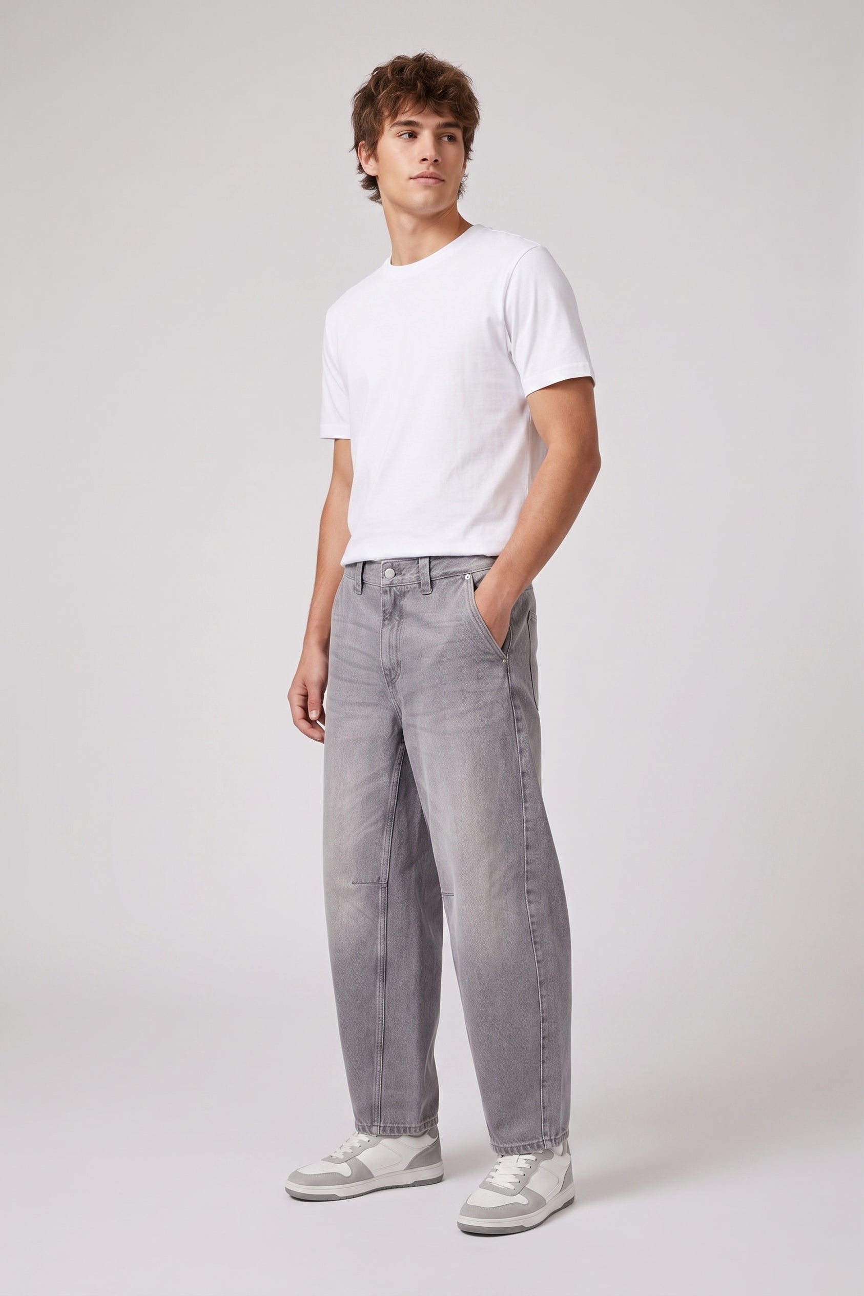 Pantalón vaquero corte balloon fit, gris lavado,  chico.