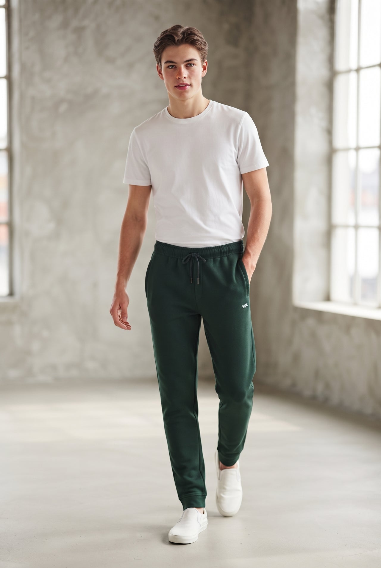 Pantalón jogger con puño y bolsillos verde, chico.