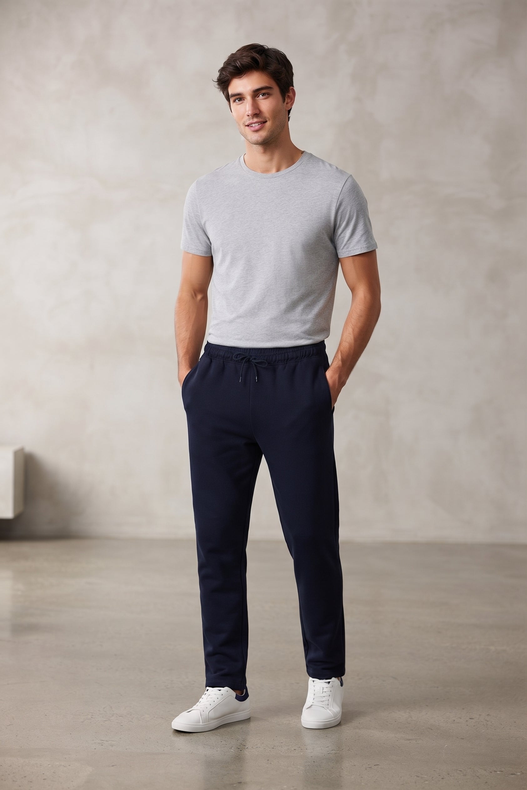 Pantalón largo recto, holgado con cintura elástica, azul marino, chico