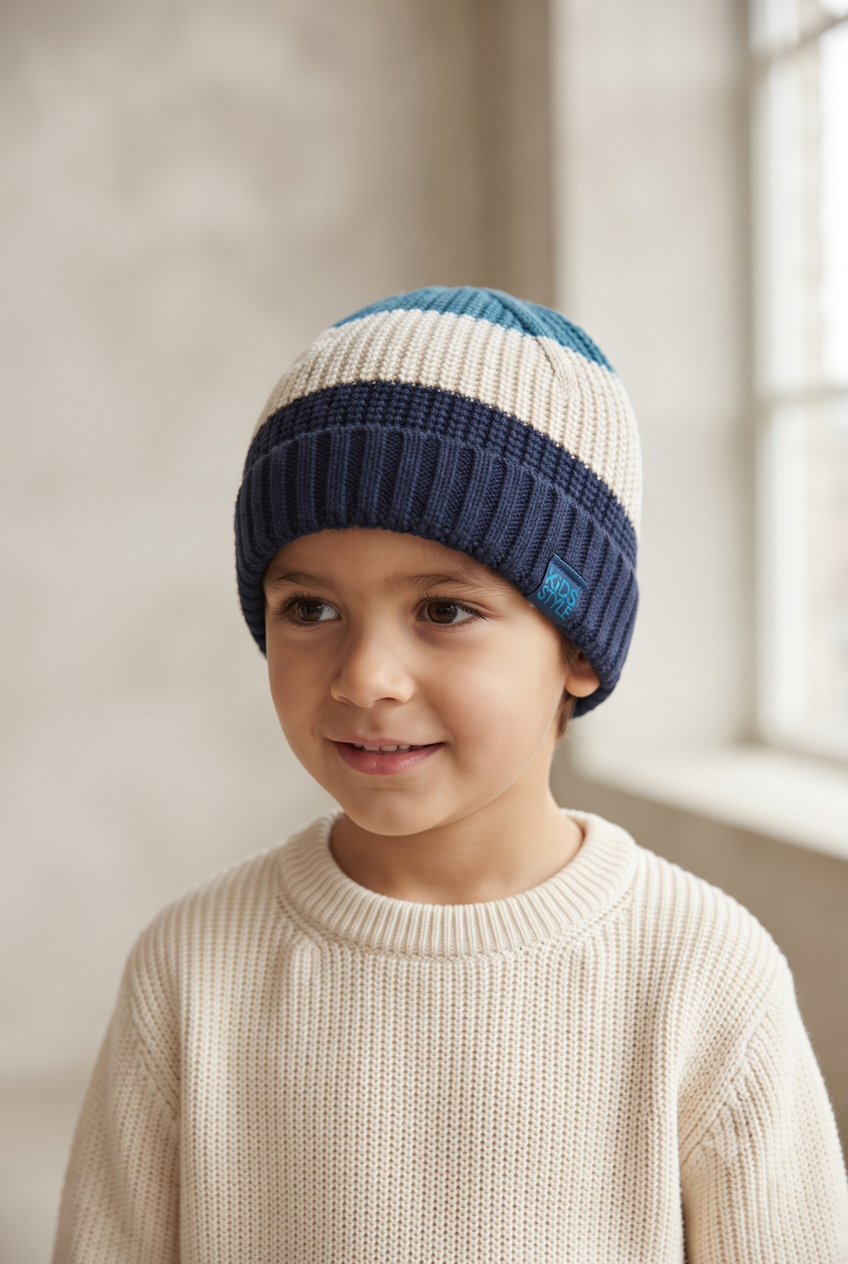 Gorro infantil de punto a rayas, unisex.