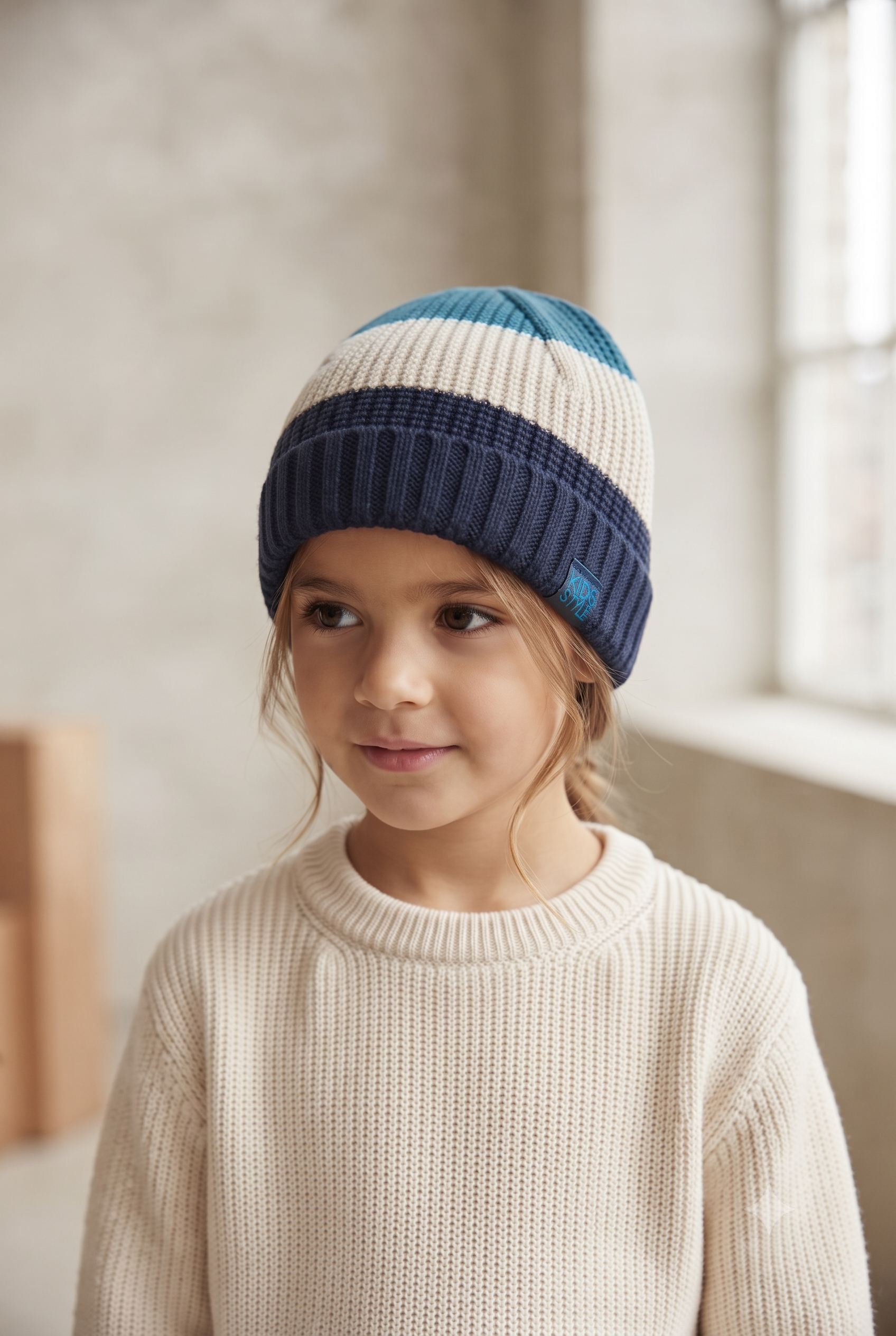 Gorro infantil de punto a rayas, unisex.