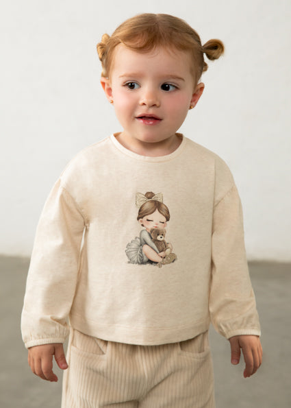 Camiseta manga larga grafica mangas abullonadas bebe niña.