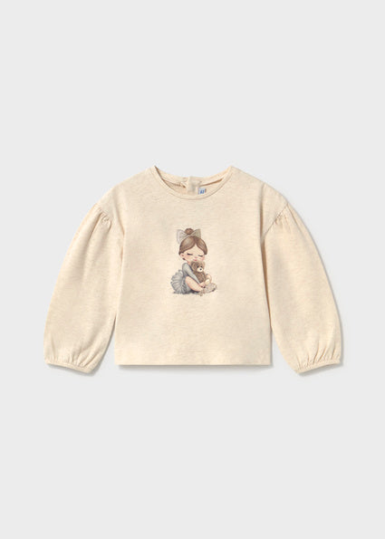 Camiseta manga larga grafica mangas abullonadas bebe niña.