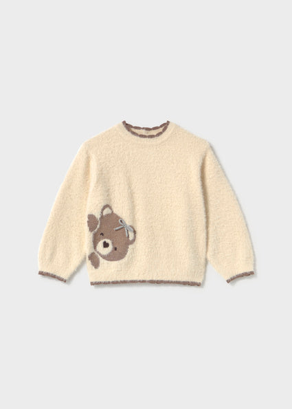 Jersey pelo osita con botones traseros en nuca bebe niña.
