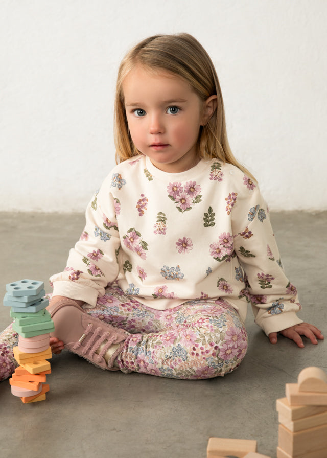 Sudadera flores cuello redondo bebé niña
