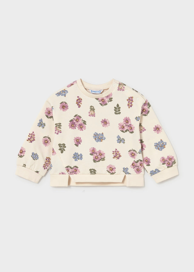 Sudadera flores cuello redondo bebé niña