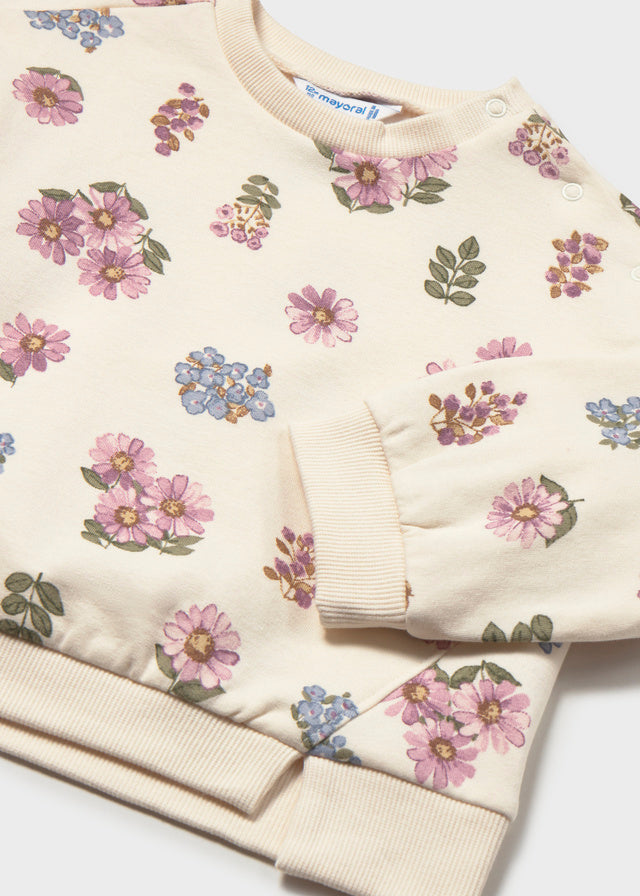 Sudadera flores cuello redondo bebé niña