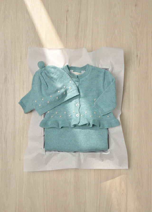Conjunto polainas y rebeca bebé niña