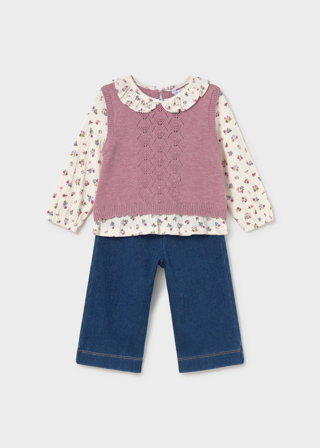 Conjunto pantalon chaleco unido bebé niña