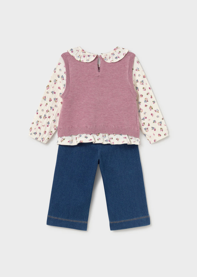Conjunto pantalon chaleco unido bebé niña