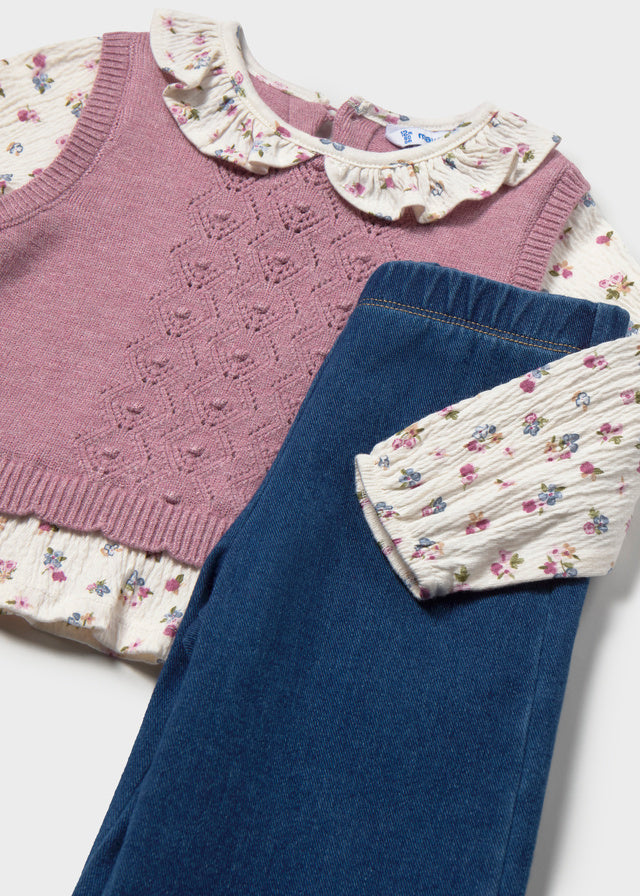 Conjunto pantalon chaleco unido bebé niña