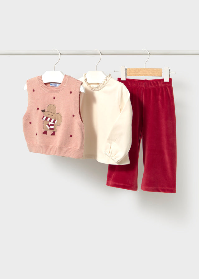 Conjunto pantalon chaleco tricot bebé niña