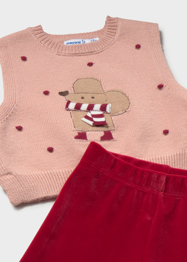 Conjunto pantalon chaleco tricot bebé niña