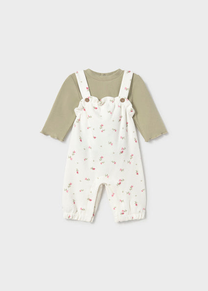 Conjunto peto estampado y  camiseta canalé bebé niña.