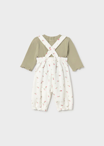 Conjunto peto estampado y  camiseta canalé bebé niña.