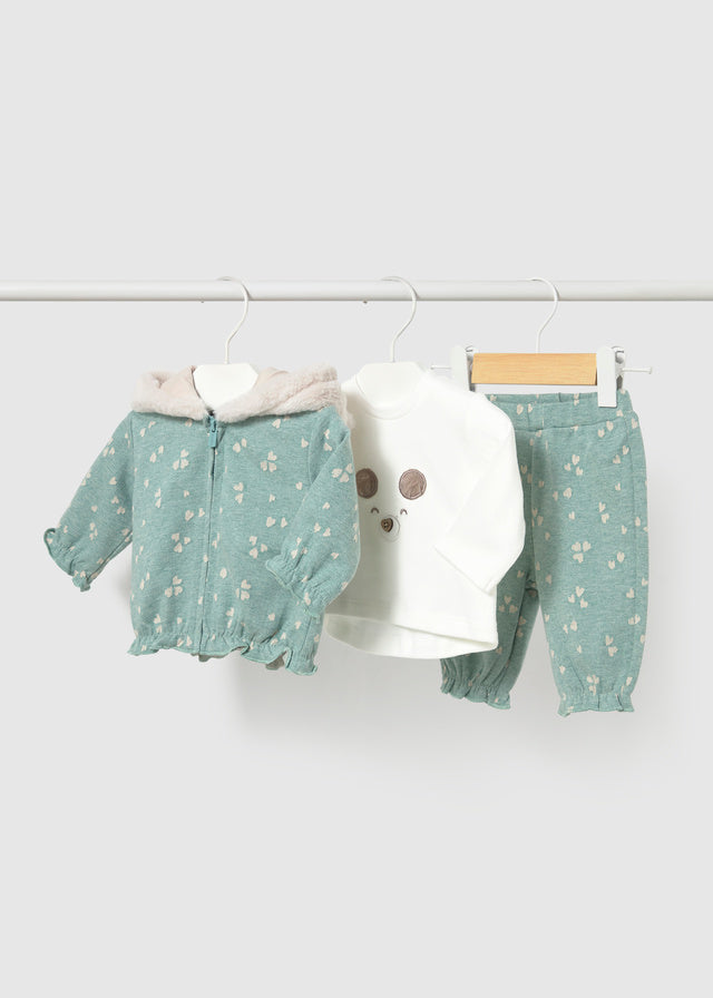 Conjunto  3 piezas: sudadera con capucha, camiseta y pantalón, bebe niña.