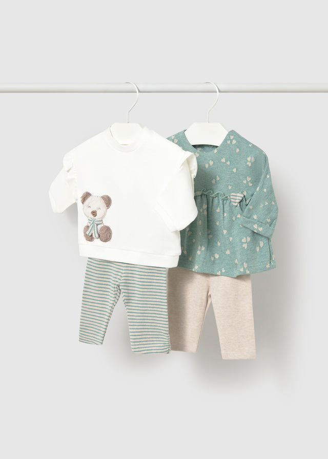 Conjunto 4 piezas: dos sudaderas y dos pantalones, bebe niña.