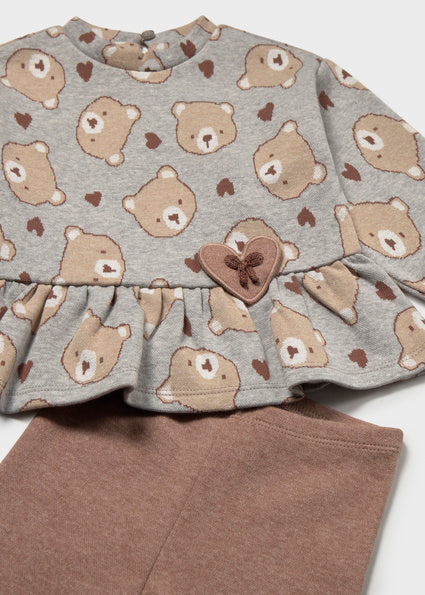 Conjunto leggings y sudadera con volante y corazon bebe niña.