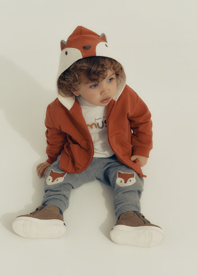 Conjunto  tres piezas: camiseta, pantalón y sudadera zorrito, bebé niño.