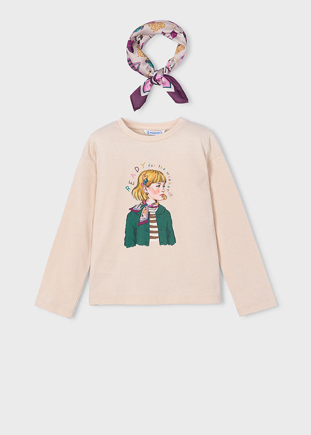 Camiseta manga larga + pañuelo, niña.