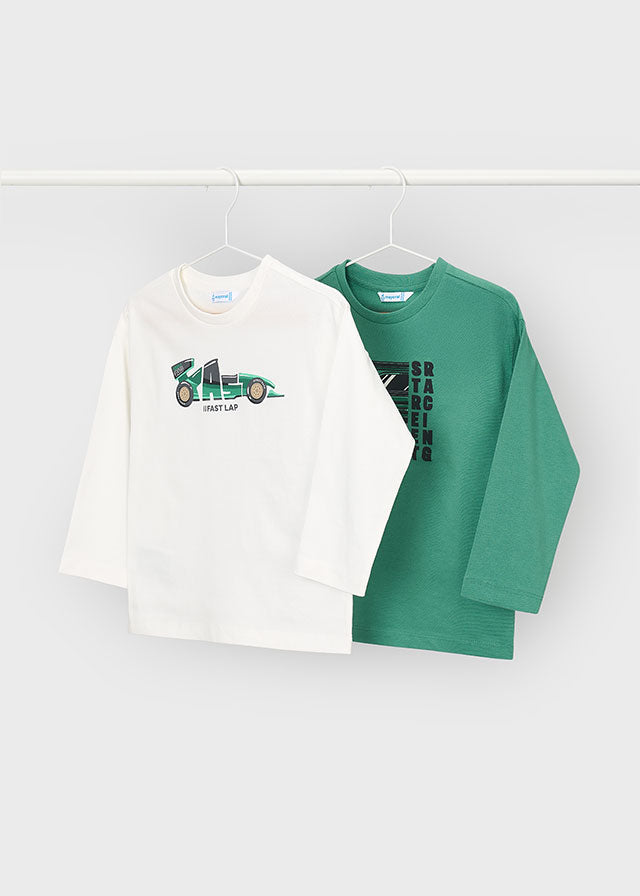 Pack dos  camisetas manga larga, cuello redondo, niño.