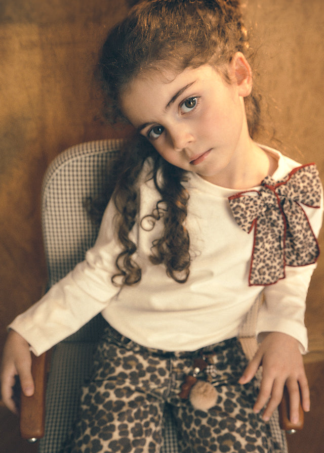 Camiseta manga larga detalle lazo, niña.