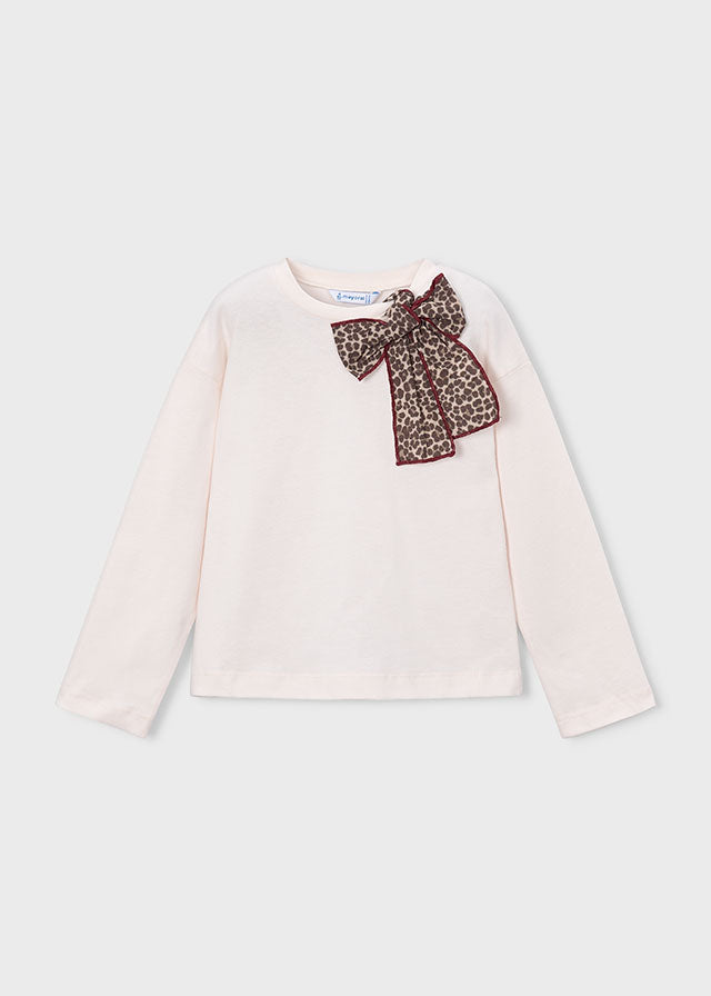 Camiseta manga larga detalle lazo, niña.