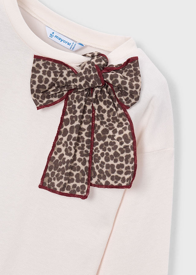 Camiseta manga larga detalle lazo, niña.